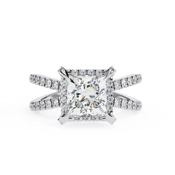 Princess Halo With Split Shank Engagement Ring