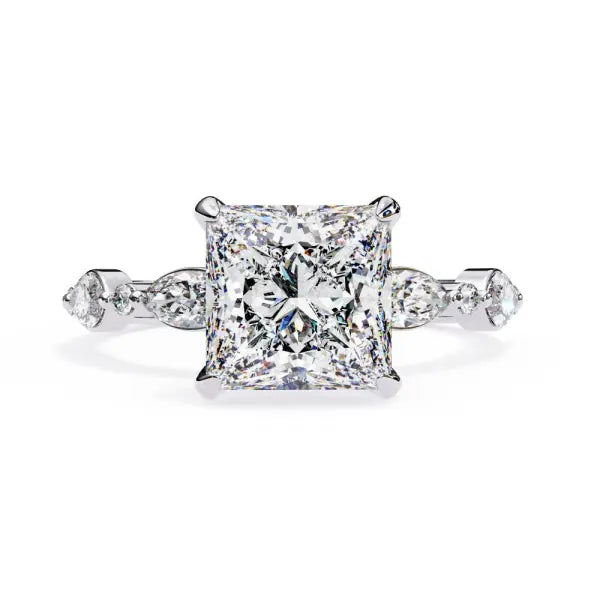 Princess Hidden Halo With Accent Stone Engagement Ring
