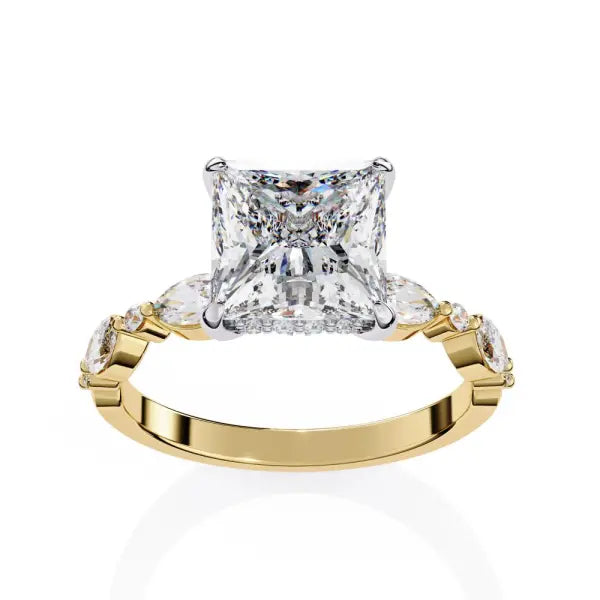 Princess Hidden Halo With Accent Stone Engagement Ring