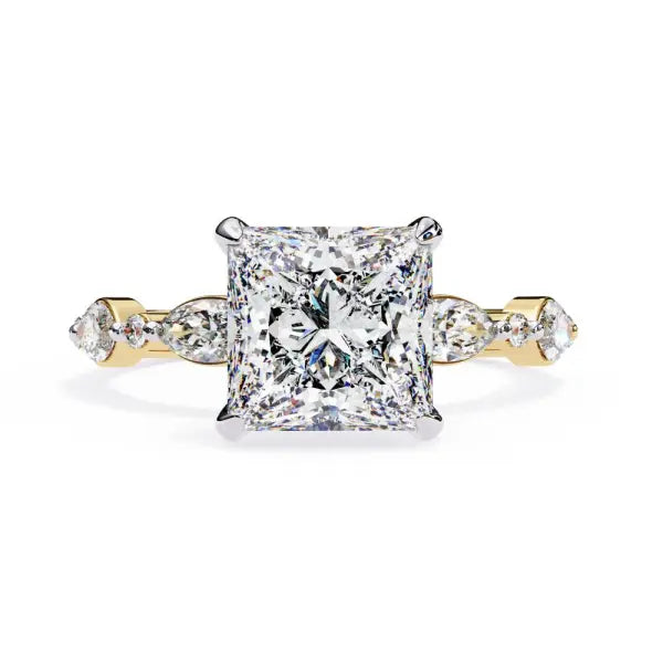 Princess Hidden Halo With Accent Stone Engagement Ring