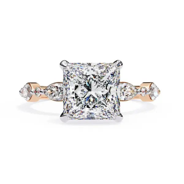 Princess Hidden Halo With Accent Stone Engagement Ring