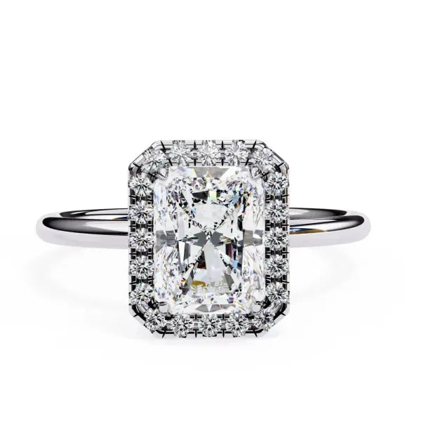 Radiant Solitaire With Halo Engagement Ring