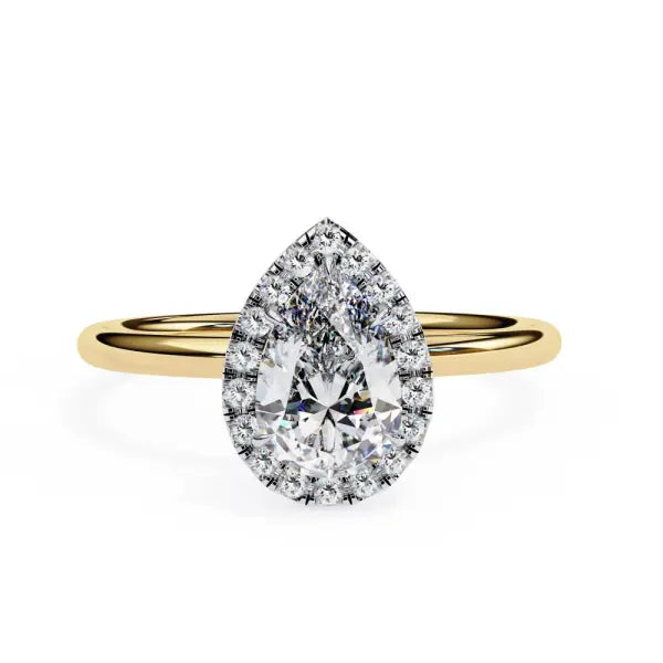 Pear Solitaire With Halo Engagement Ring