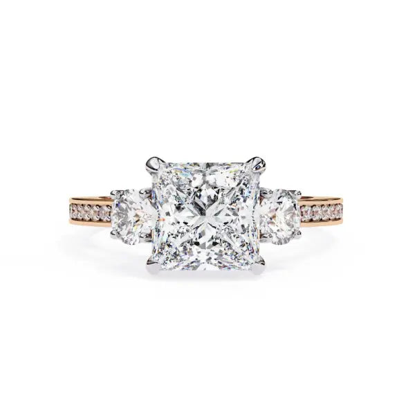 Princess With Round Three Stone Engagement Ring