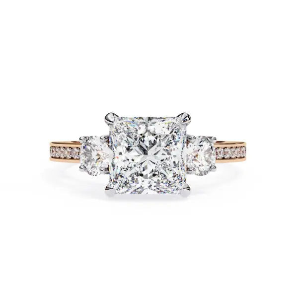 Princess With Round Three Stone Engagement Ring