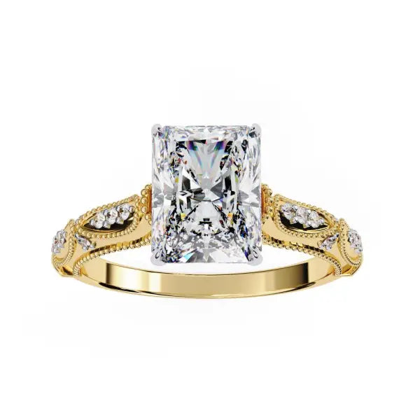 Radiant Cathedral With Traditional Milgrain Engagement Ring