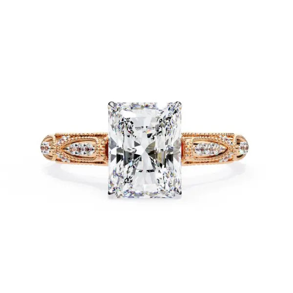 Radiant Cathedral With Traditional Milgrain Engagement Ring