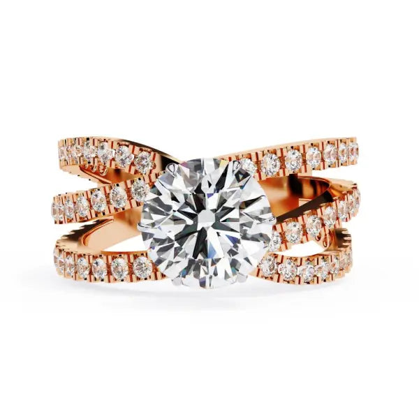 Round Vintage Style With Three Cross Engagement Ring