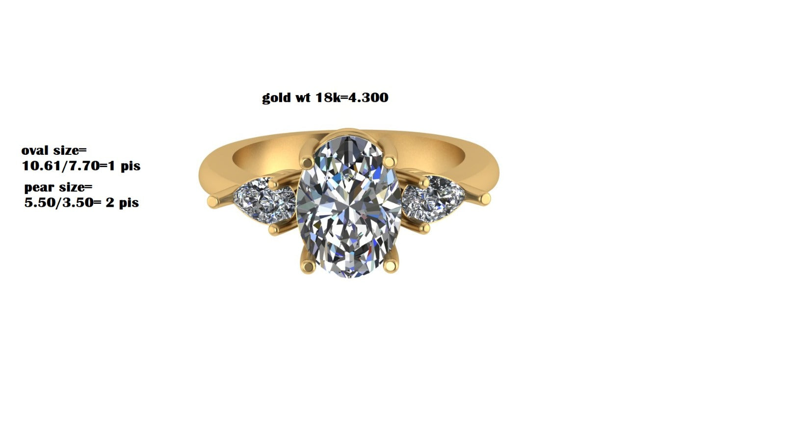 Stunning Oval Shape Lab Grown Diamond Ring with Pear Shape Side Diamonds